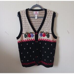 Quacker‎ Factory Christmas Ugly Sweater Vest Jingle Bells Multicolor Size L